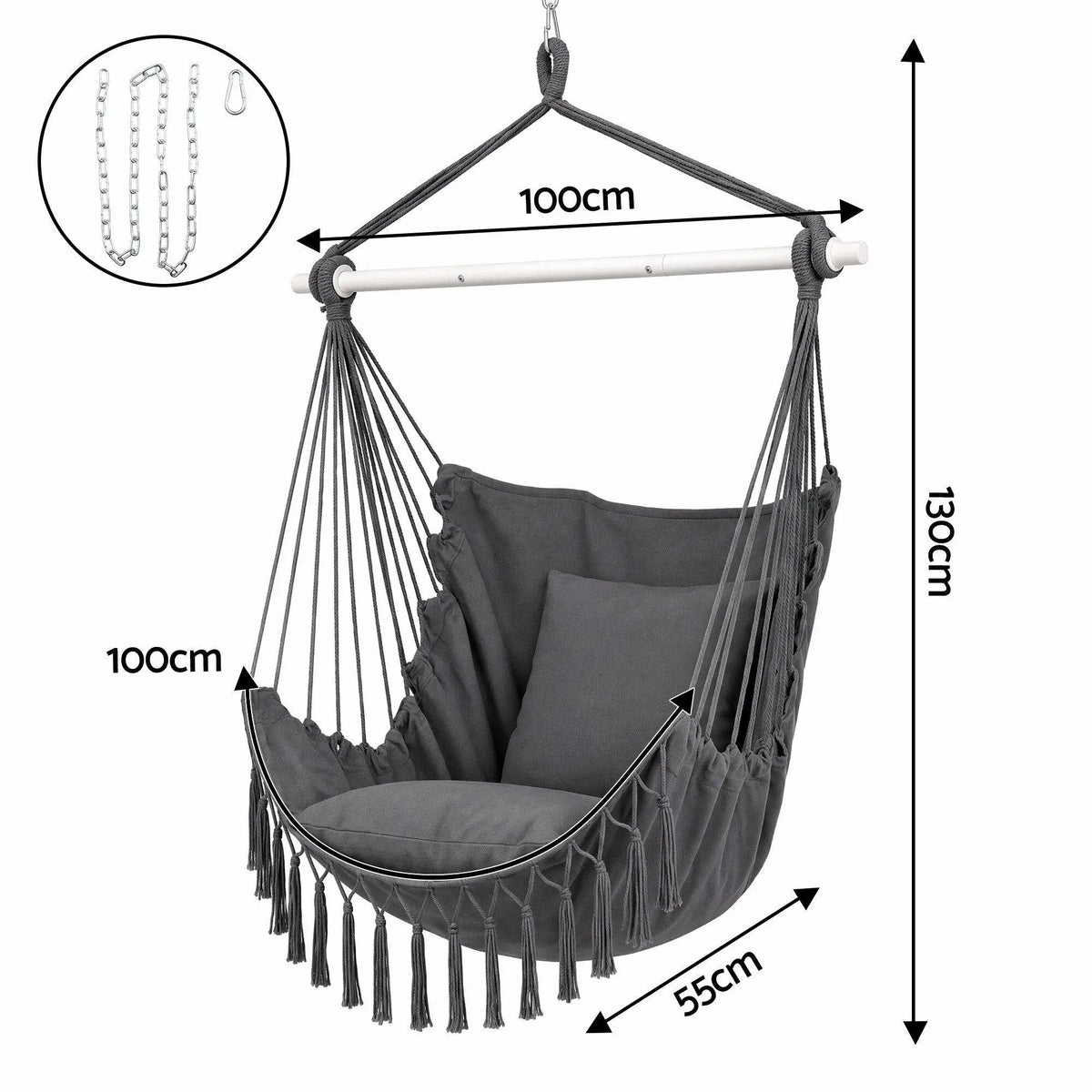 Fabric Hammock Chair with Cushions – Indoor Outdoor Swing