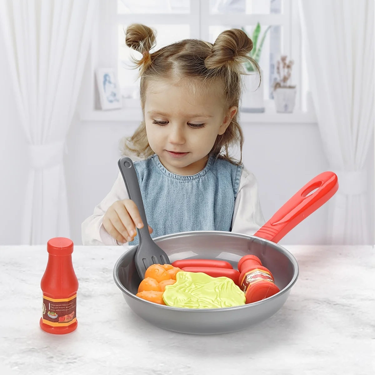 Kids Pretend Play Kitchen Cookware Set With Play Food