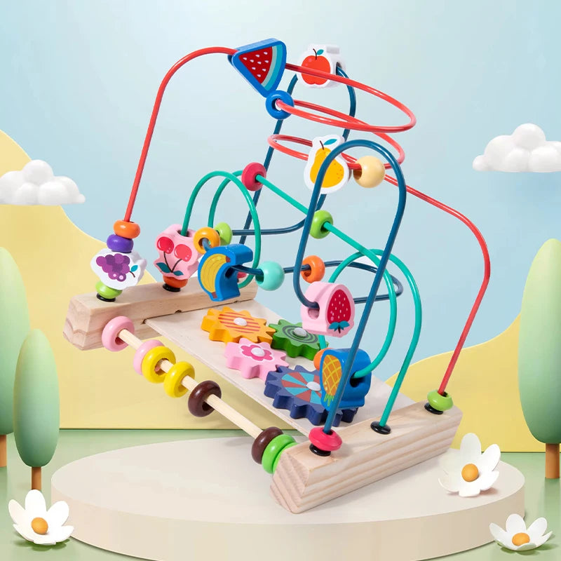 Wooden Bead Maze Roller Coaster Toy for Kids