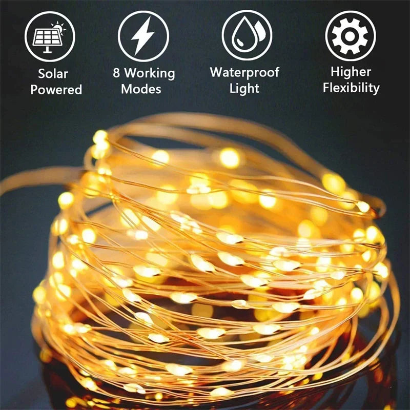 Solar LED Fairy String Lights Outdoor – 8 Modes, IP65
