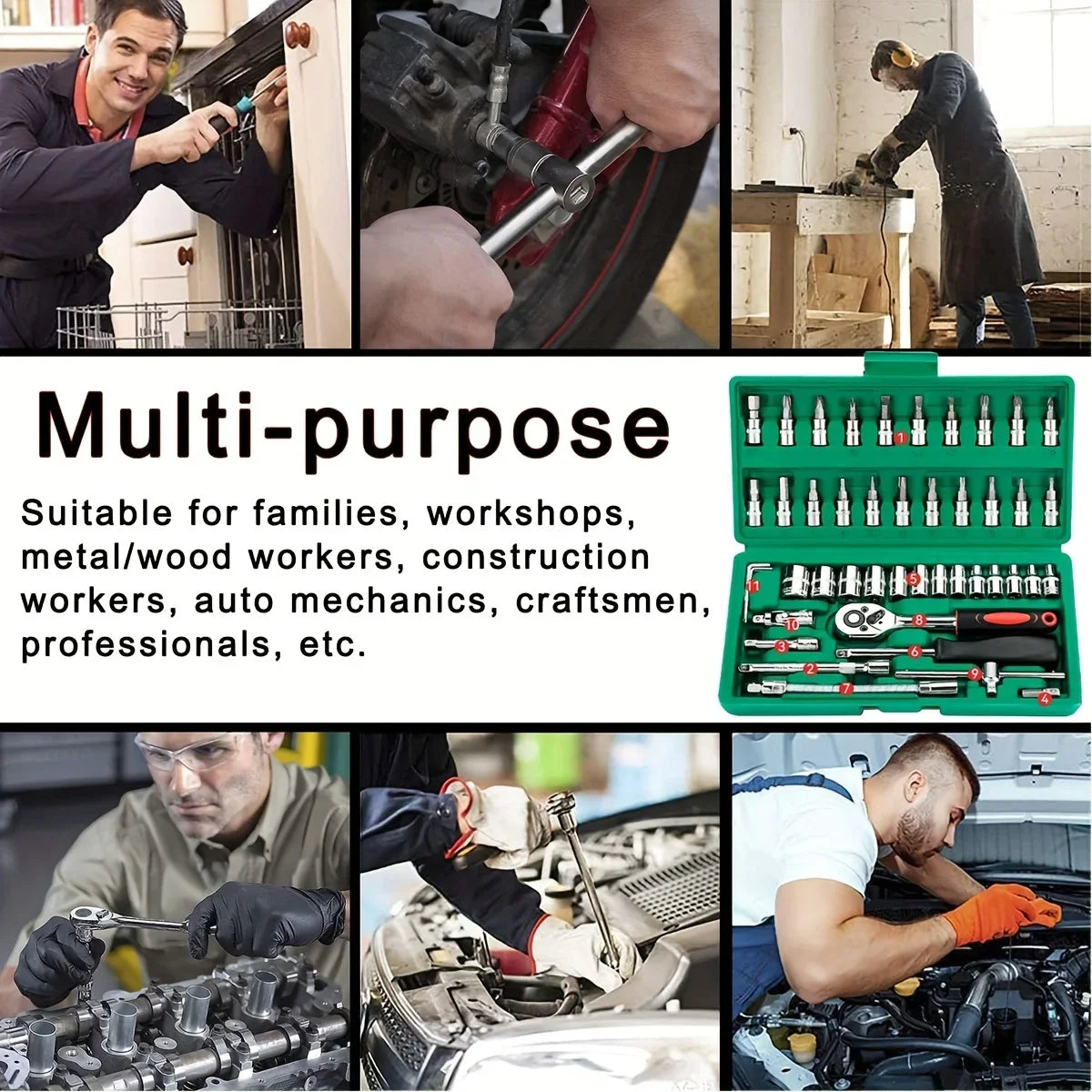 46-Piece Mechanic Tool Set for Auto and Home Repair