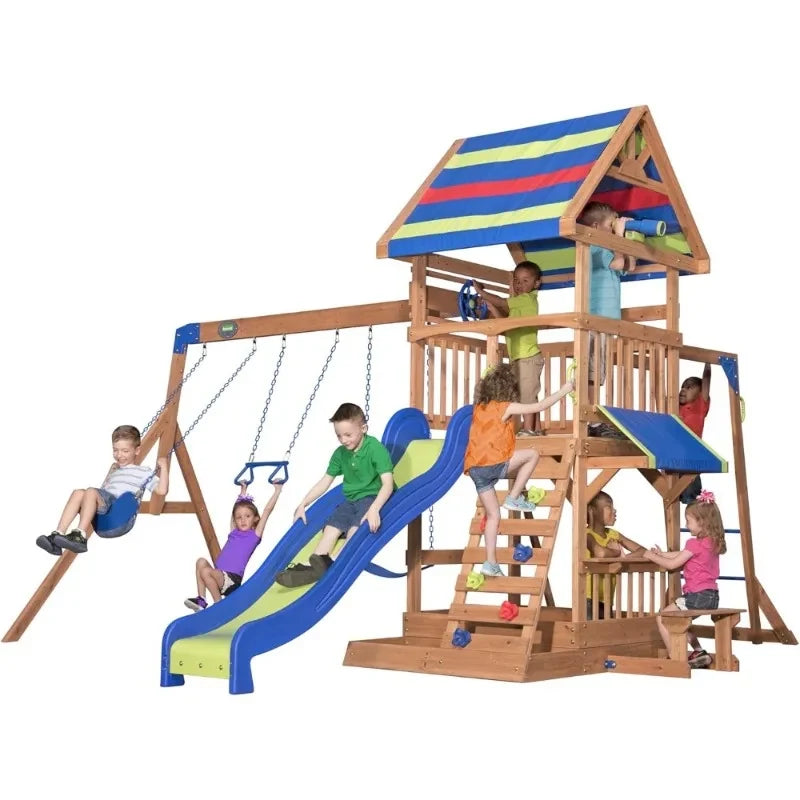 Backyard Plastic Swing Set With Slide And Monkey Bars