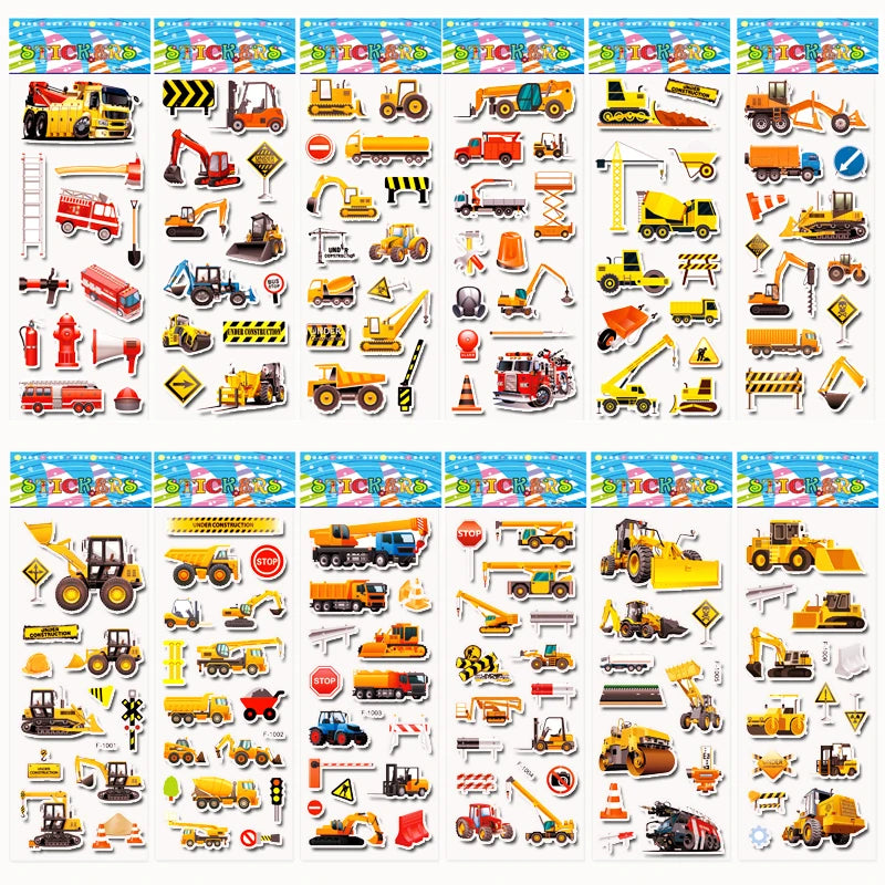 Kids Puffy Sticker Packs Set – Cartoon Vehicles & More