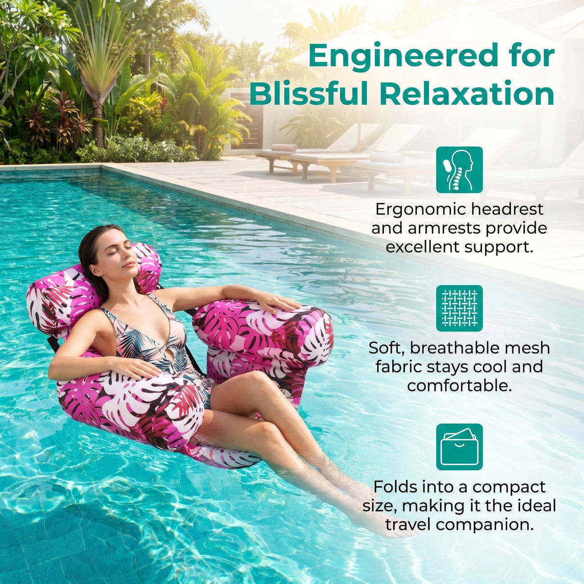 Adult Inflatable Pool Lounger Chair with Arm & Backrest