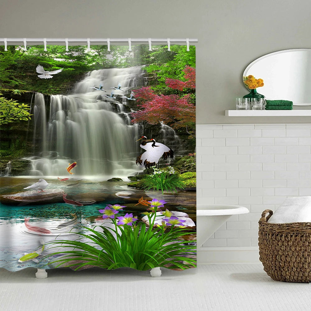 Forest Waterfall Bathroom Set With Shower Curtain
