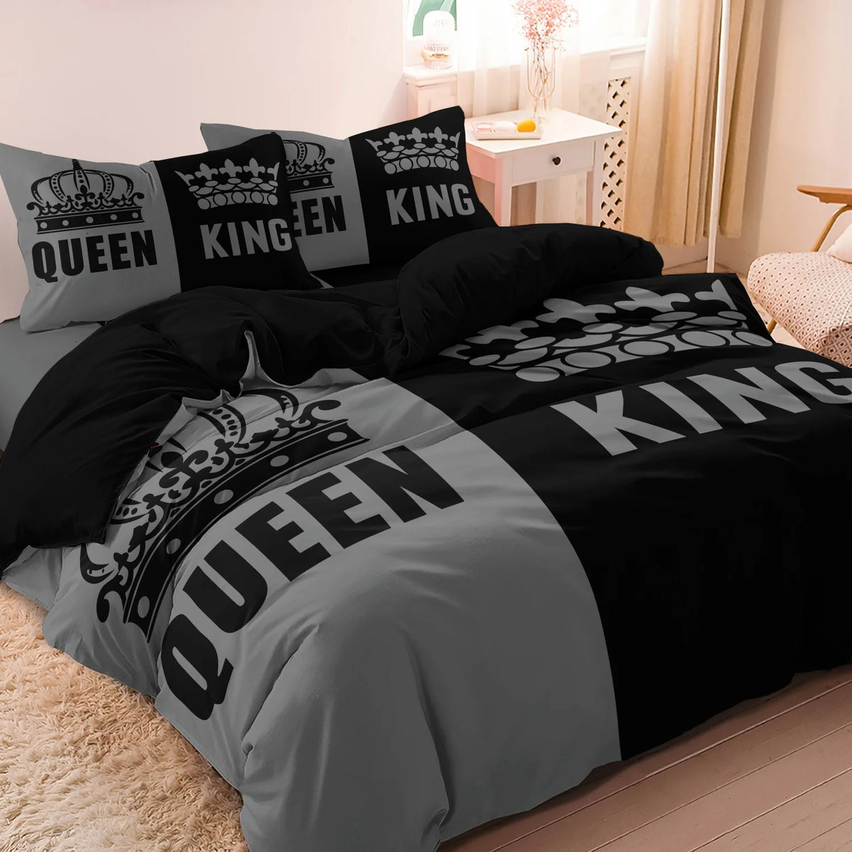 King And Queen Printed Bedding Set 3-Piece Polyester