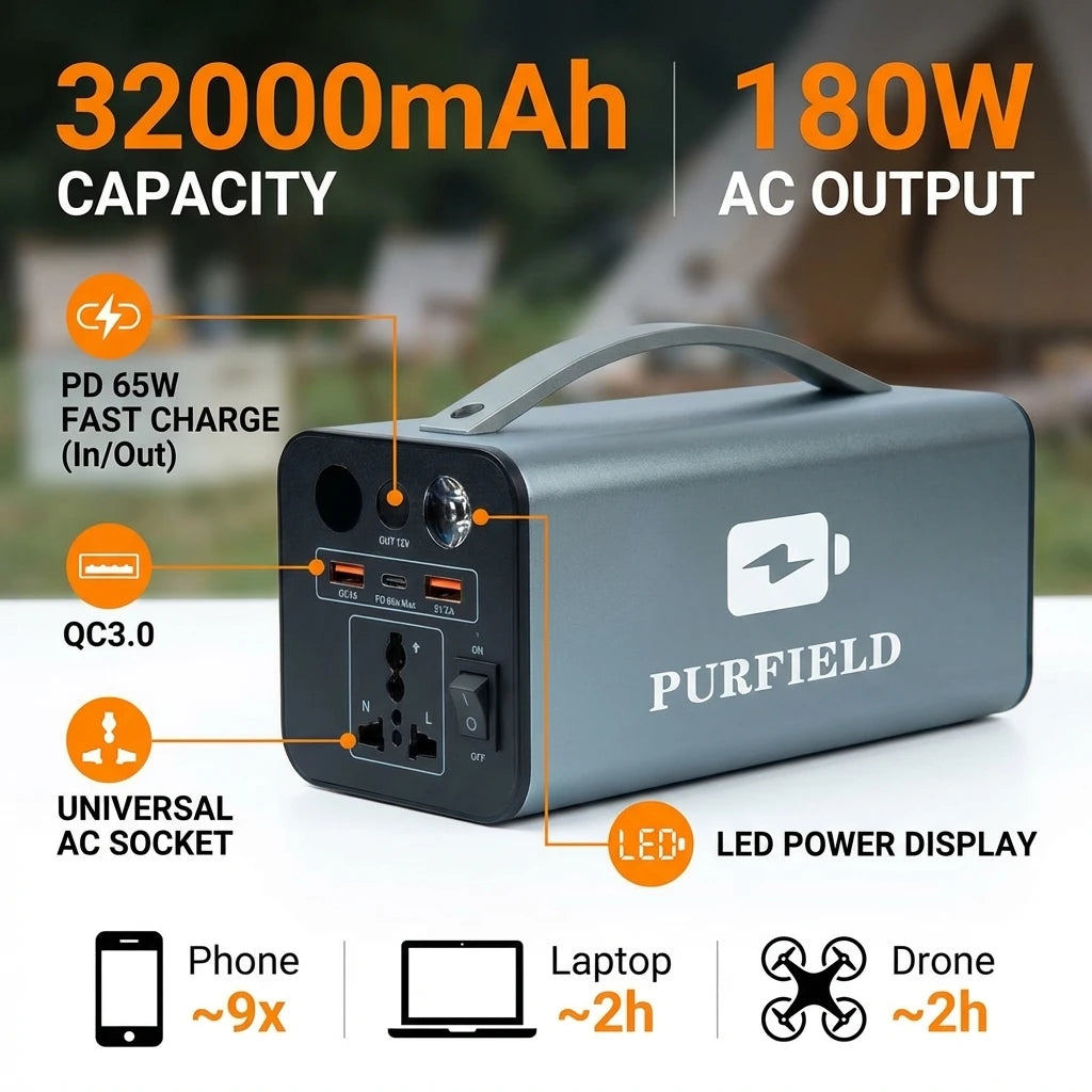 180W Portable Power Station 118.4Wh With AC & USB