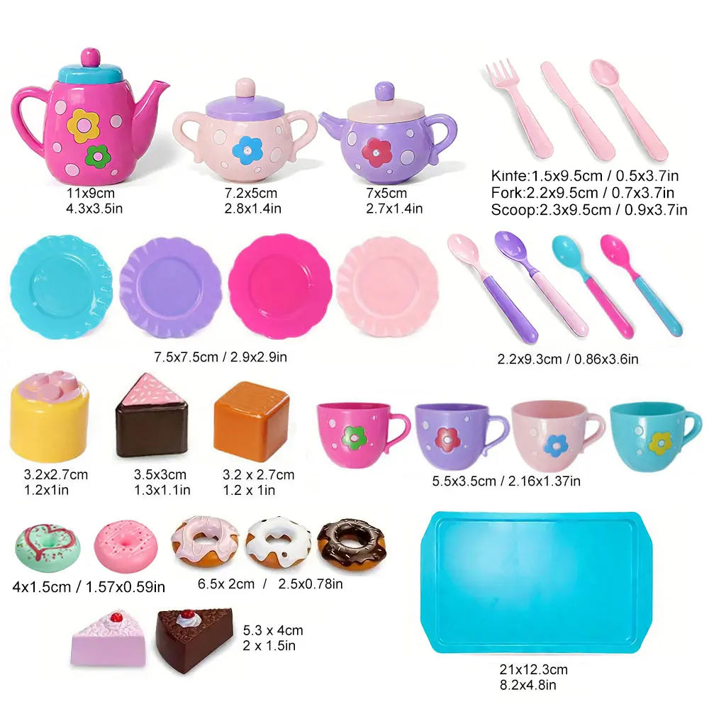 Kids Pretend Tea Party Playset with Kettle and Treats