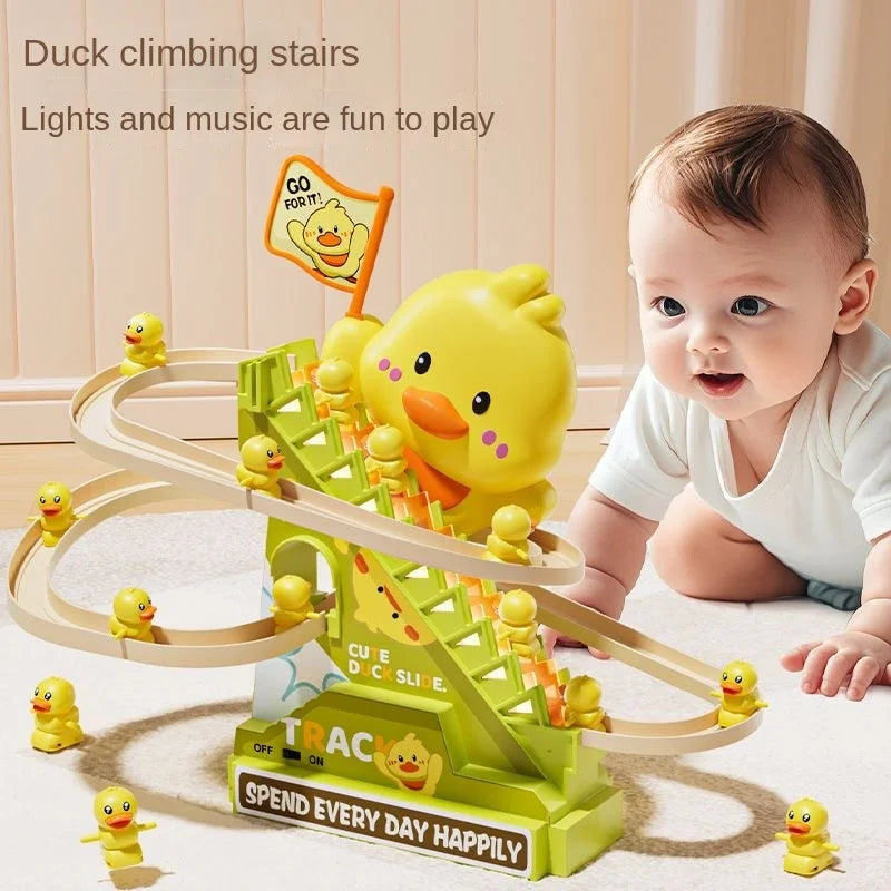 Stair-Climbing Duck Roller Coaster Toy with Lights & Music