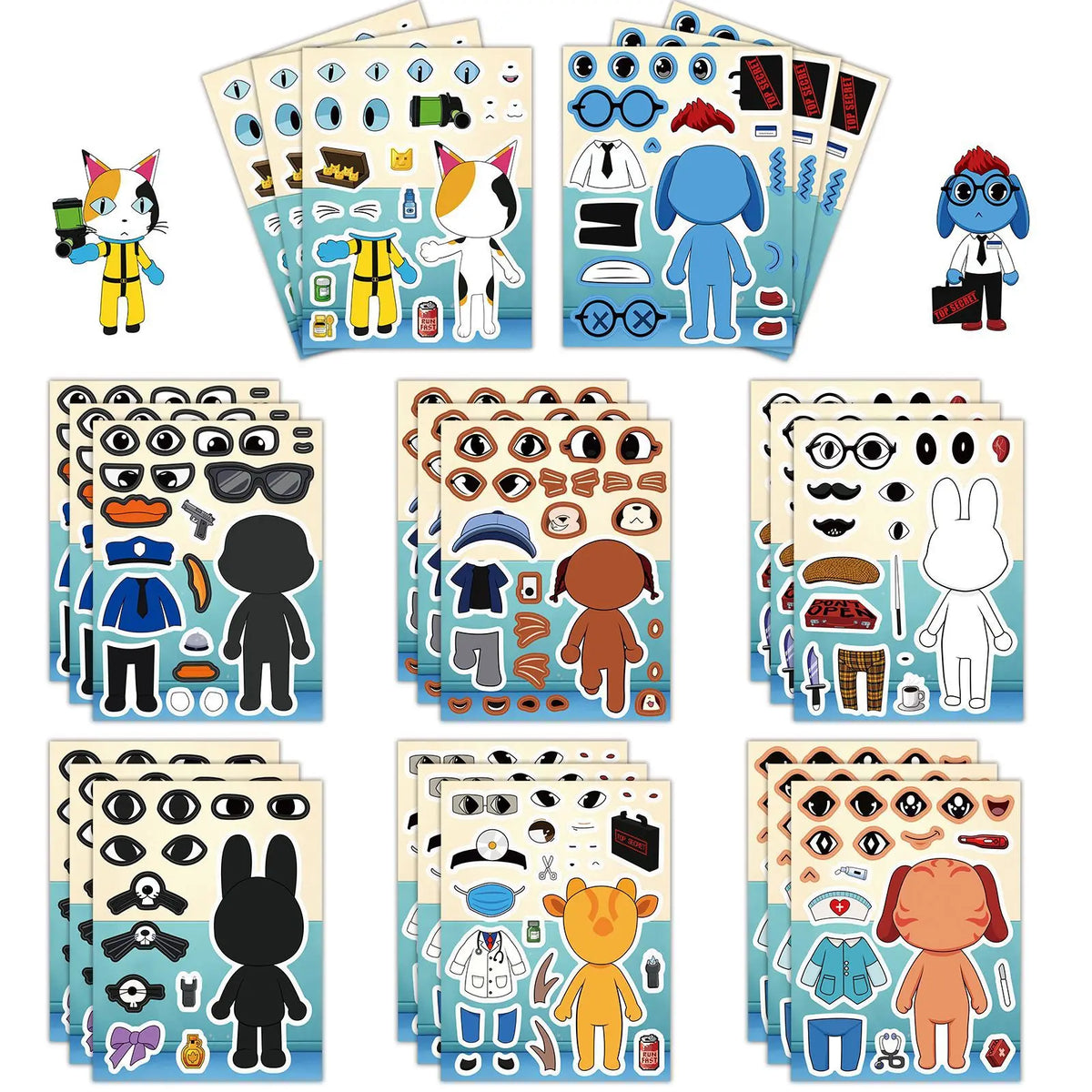 Animal Hospital Make-a-Face Puzzle Sticker Game Set