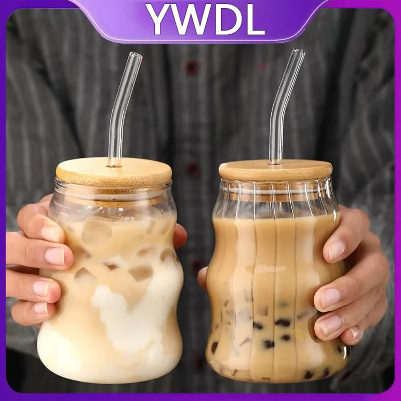 High Borosilicate Glass Tumbler With Straw And Bamboo Lid