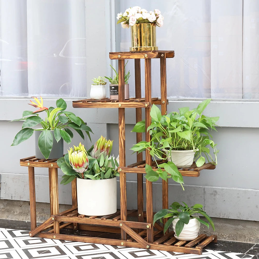 6-Tier Wooden Plant Stand Shelf for Indoor and Outdoor Use