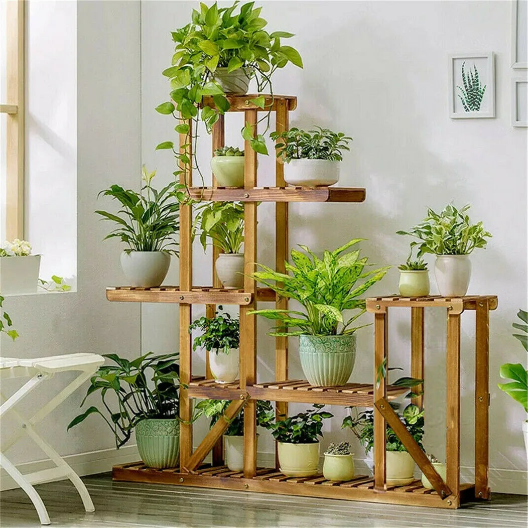 6-Tier Wooden Plant Stand Shelf for Indoor and Outdoor Use