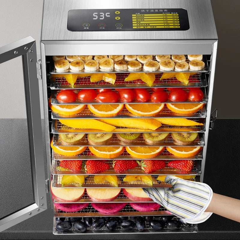 12-Layer Stainless Steel Food Dehydrator With Timer