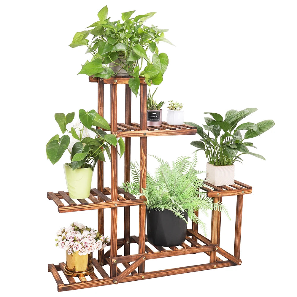 6-Tier Wooden Plant Stand Shelf for Indoor and Outdoor Use