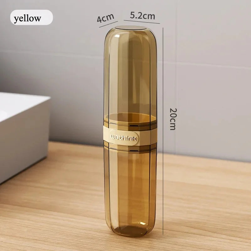 yellow Color Portable Toothbrush Travel Case Transparent Holder