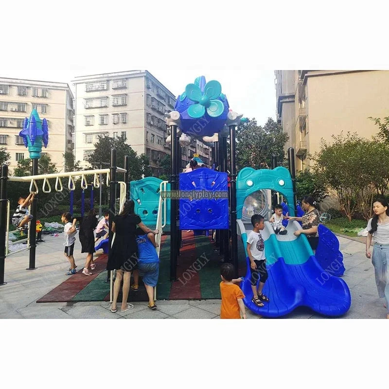 Outdoor Kids Playground Set with Slides and Monkey Bars