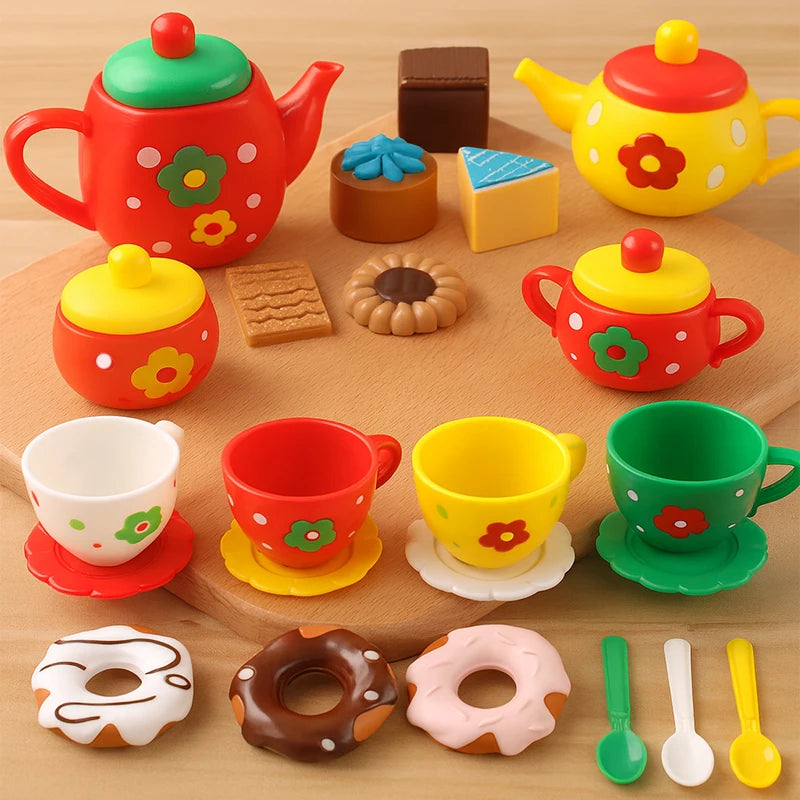 Kids Plastic Afternoon Tea Play Set – 24-Piece Kitchen Toy