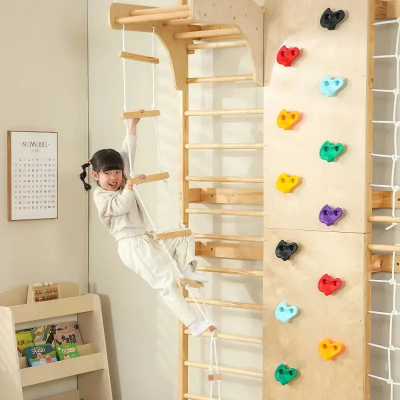 Kids Wooden Climbing Frame Wall Bars For Indoor Play