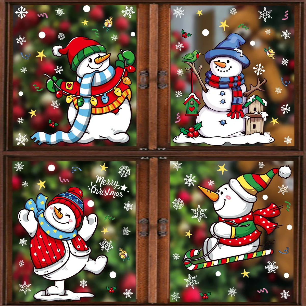 Style 12-4pcs Color Christmas Window Clings Gingerbread Santa Snowman Decor