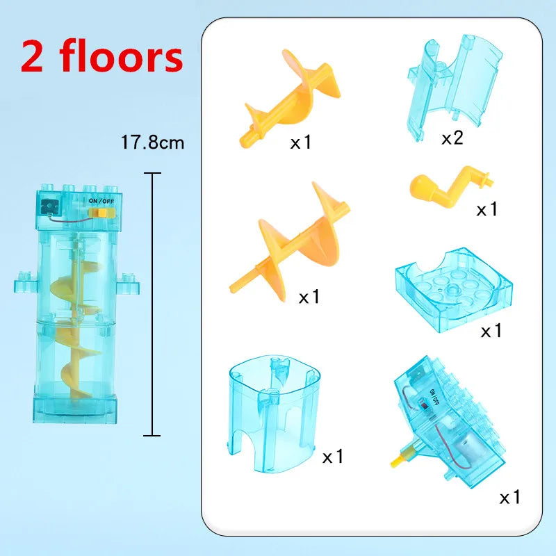 2 floors lift Color Marble Run Building Blocks Set With Spiral Tracks