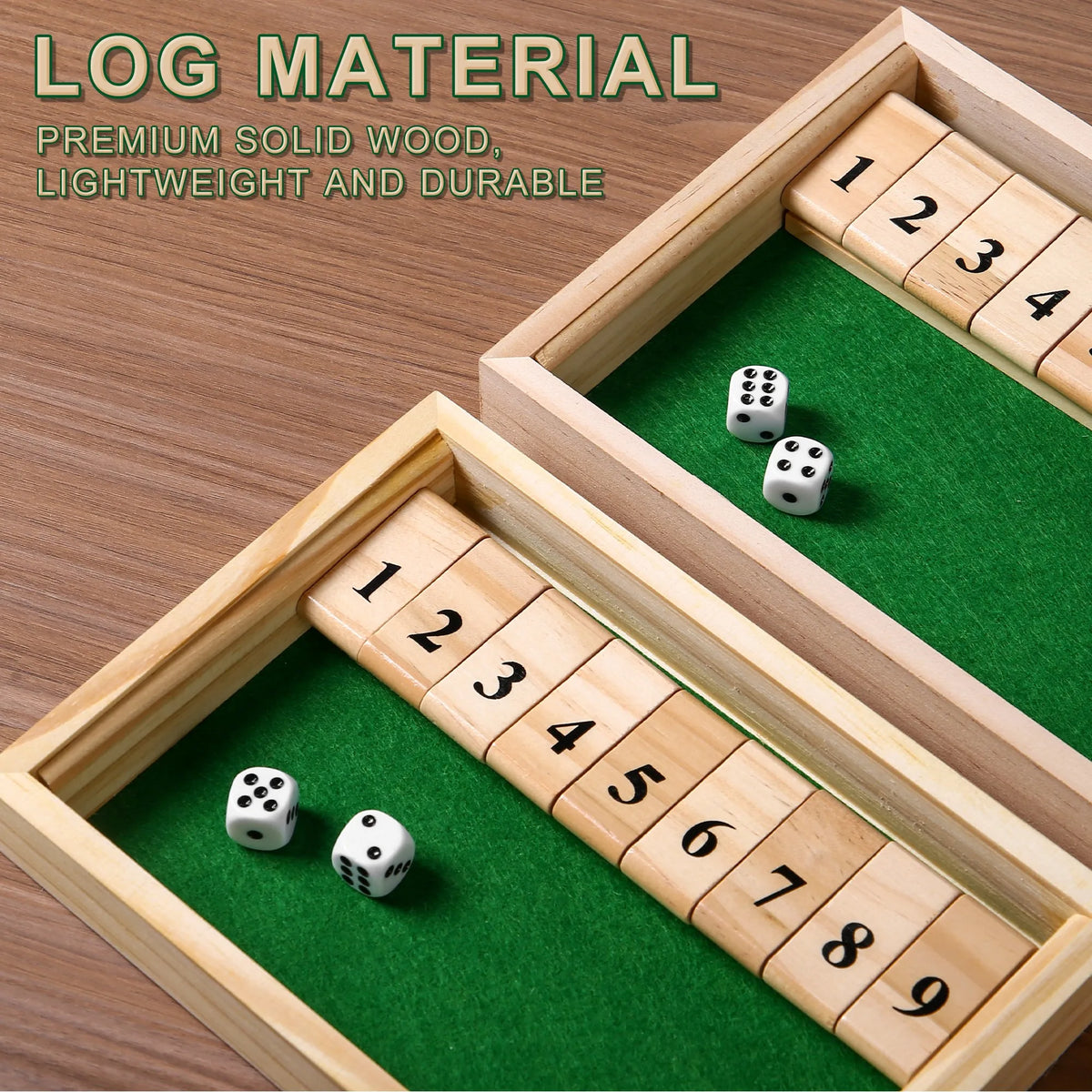 Wooden Shut The Box Dice Game – 2-Player Math Fun
