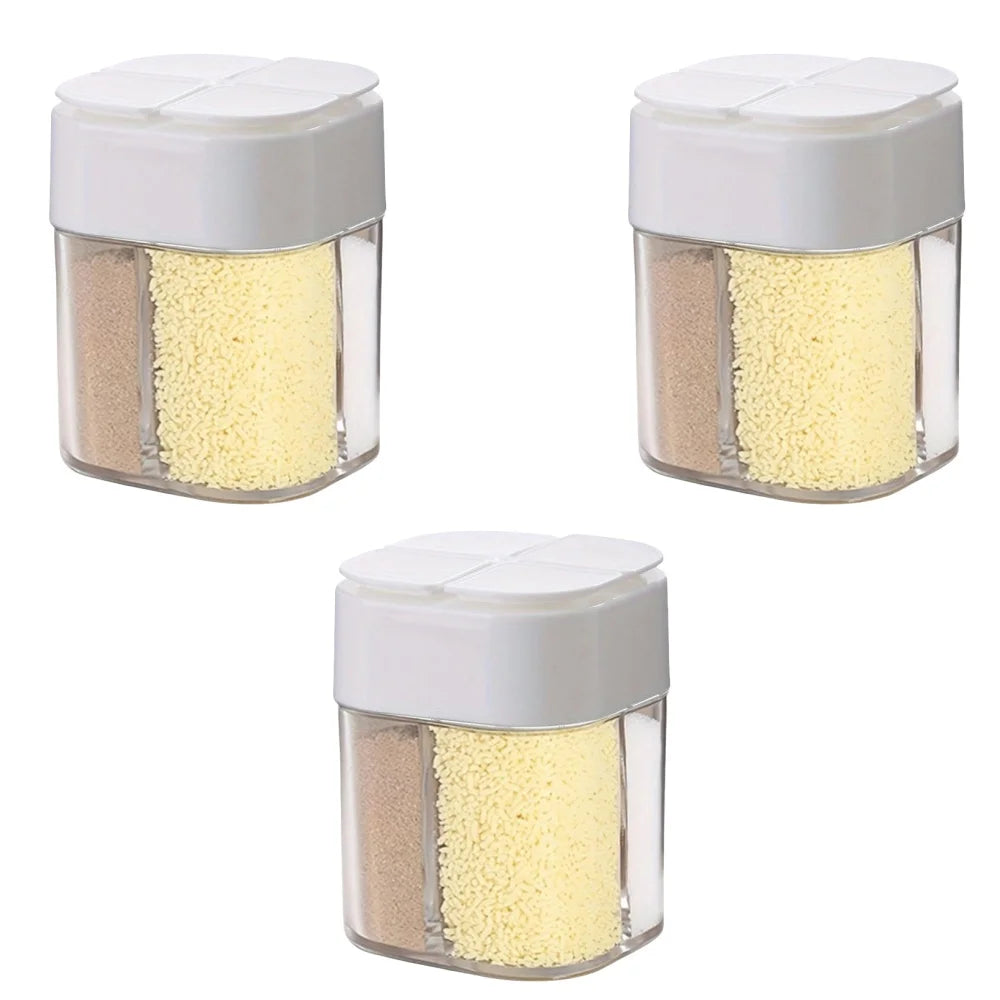 3pcs White Color 4-in-1 Camping Spice Shaker Jar With Divided Compartments