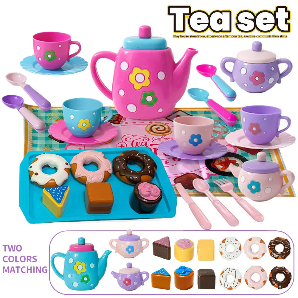 Kids Pretend Tea Party Playset with Kettle and Treats