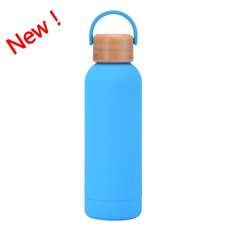 Sea blue Color 500 ml Stainless Steel Thermos Bottle With Bamboo Lid