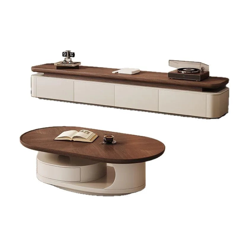 Modern Oval Coffee Table With Storage – Solid Wood & Marble