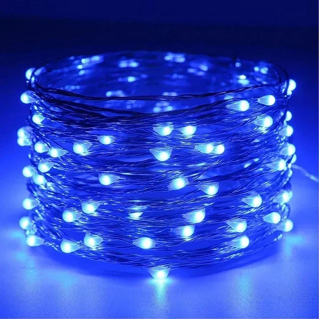 Blue Emitting Color Copper Wire LED Fairy String Lights – Battery Powered Decor