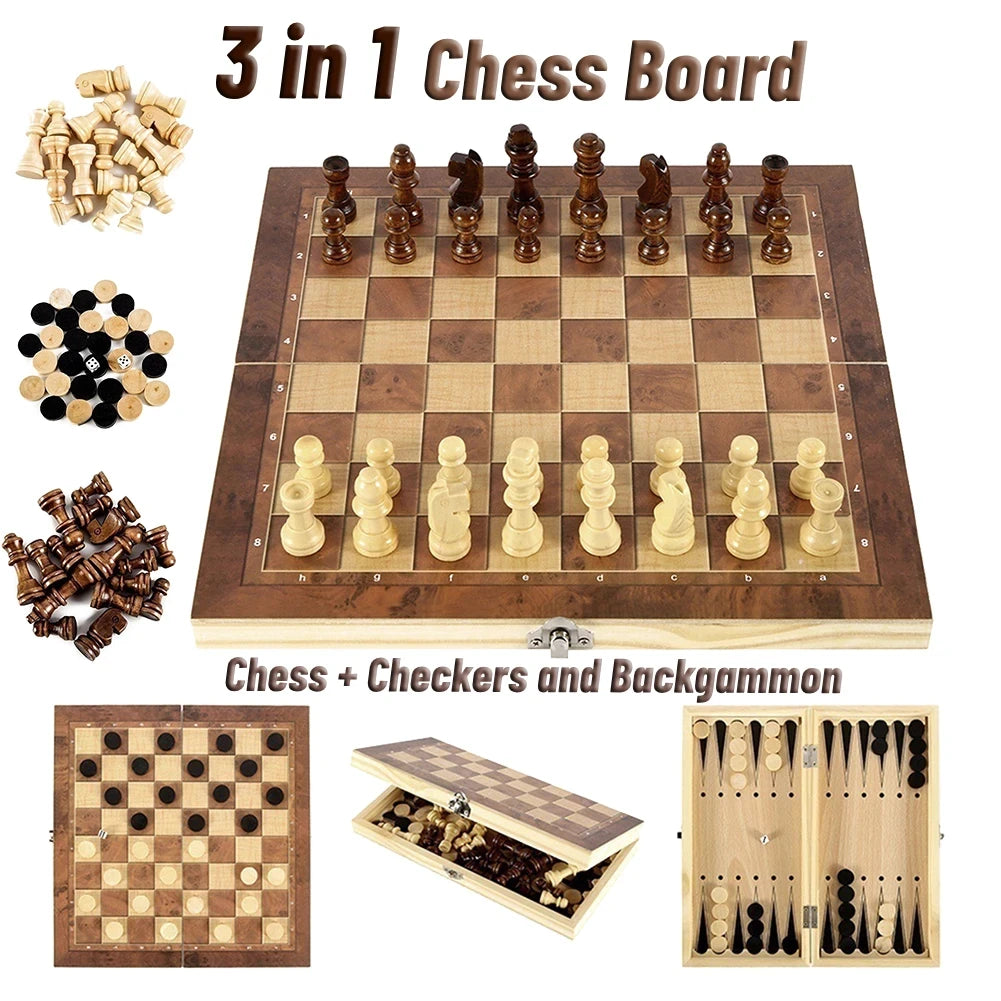 3-in-1 Travel Board Game Set With Chess, Checkers & Dice