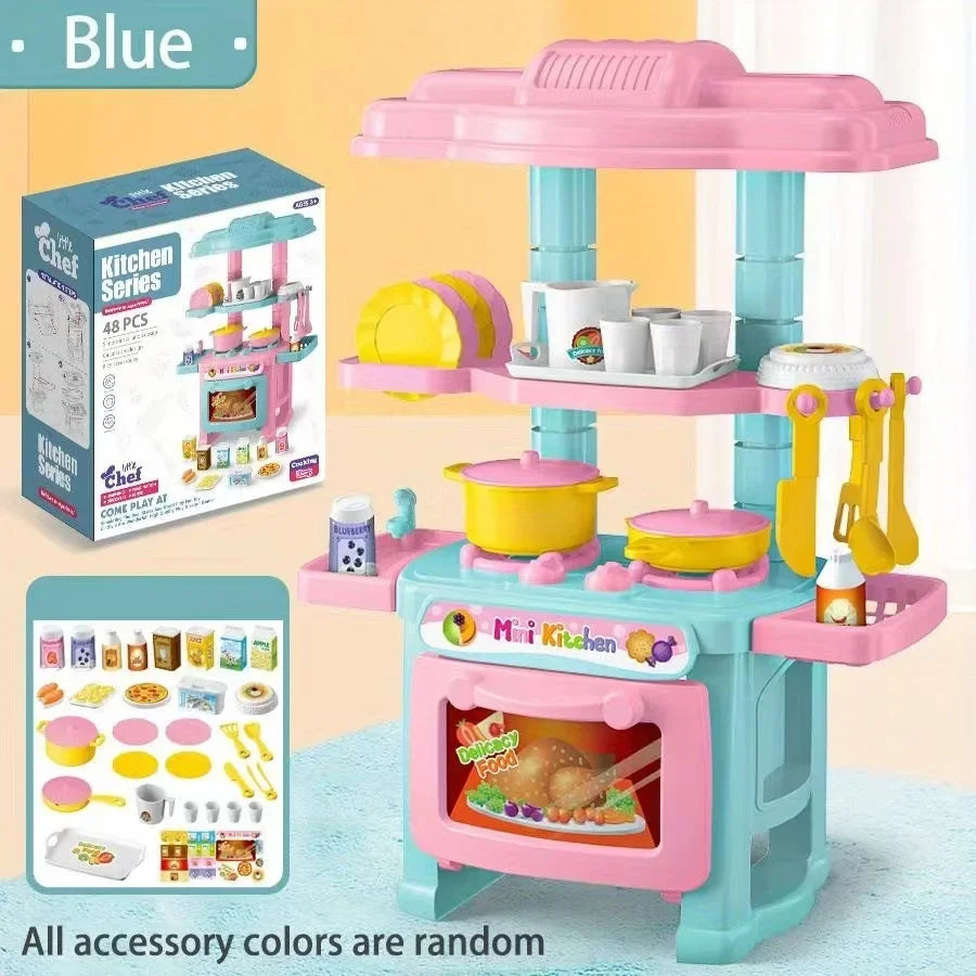 Blue Color Mini Kitchen Play Set For Kids – Pretend Cooking Toy