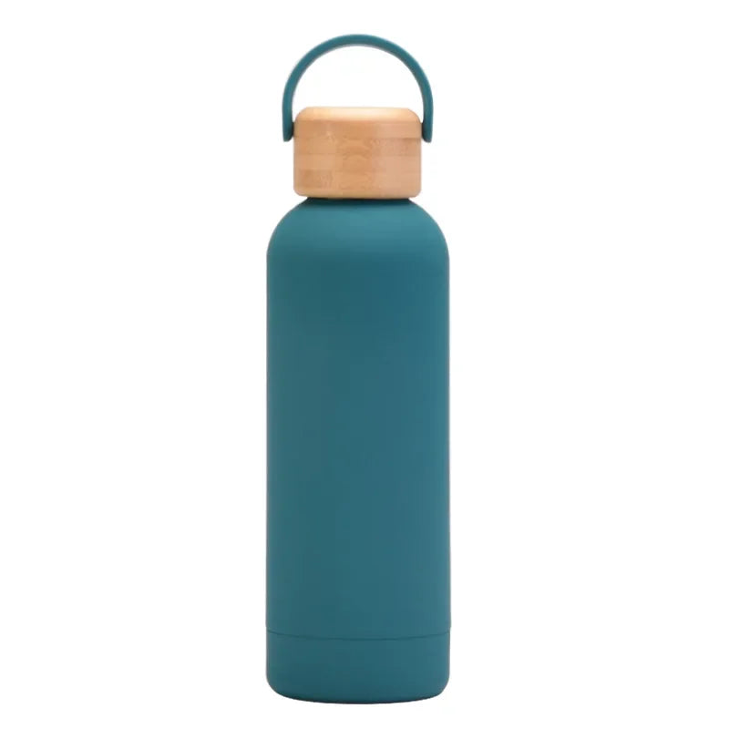 Sapphire green Color 500 ml Stainless Steel Thermos Bottle With Bamboo Lid