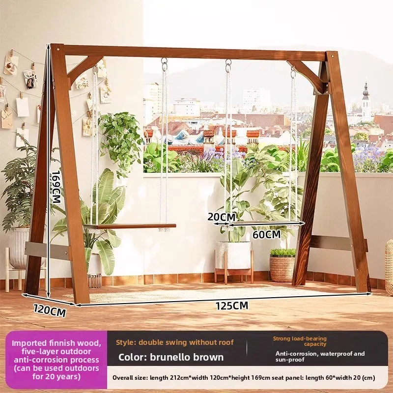 Double Swing - Unroo Color Outdoor Wooden Hanging Swing Chair For Garden Patio