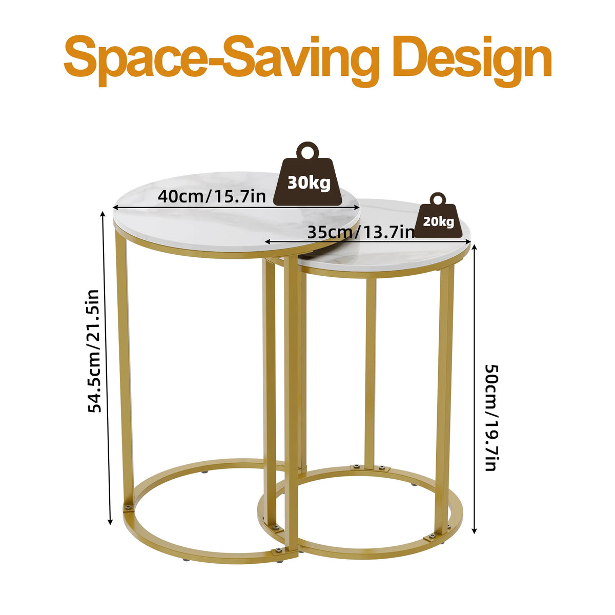 Sintered Stone Nesting Side Tables With Gold Metal Base