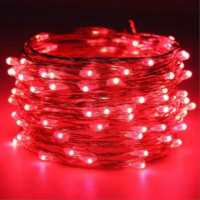Red Emitting Color Copper Wire LED Fairy String Lights – Battery Powered Decor