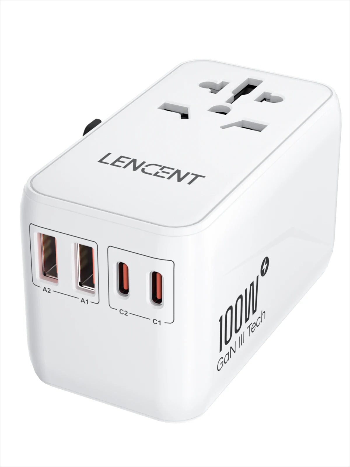 White 100W GaN 2U2C Color 65W GaN International Travel Adapter with USB-C Fast Charge