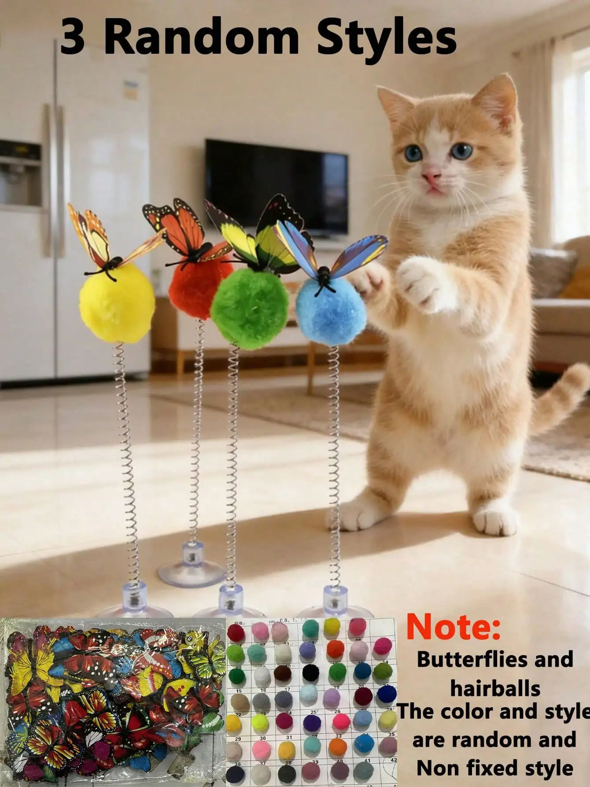 3PC Color Suction Cup Spring Cat Teaser Toy – Self-Play Boredom Relief