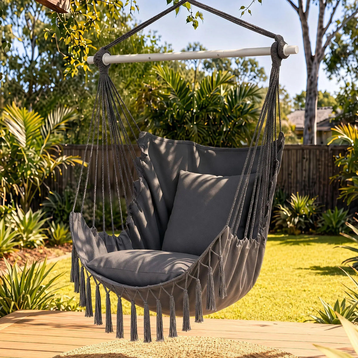Fabric Hammock Chair with Cushions – Indoor Outdoor Swing