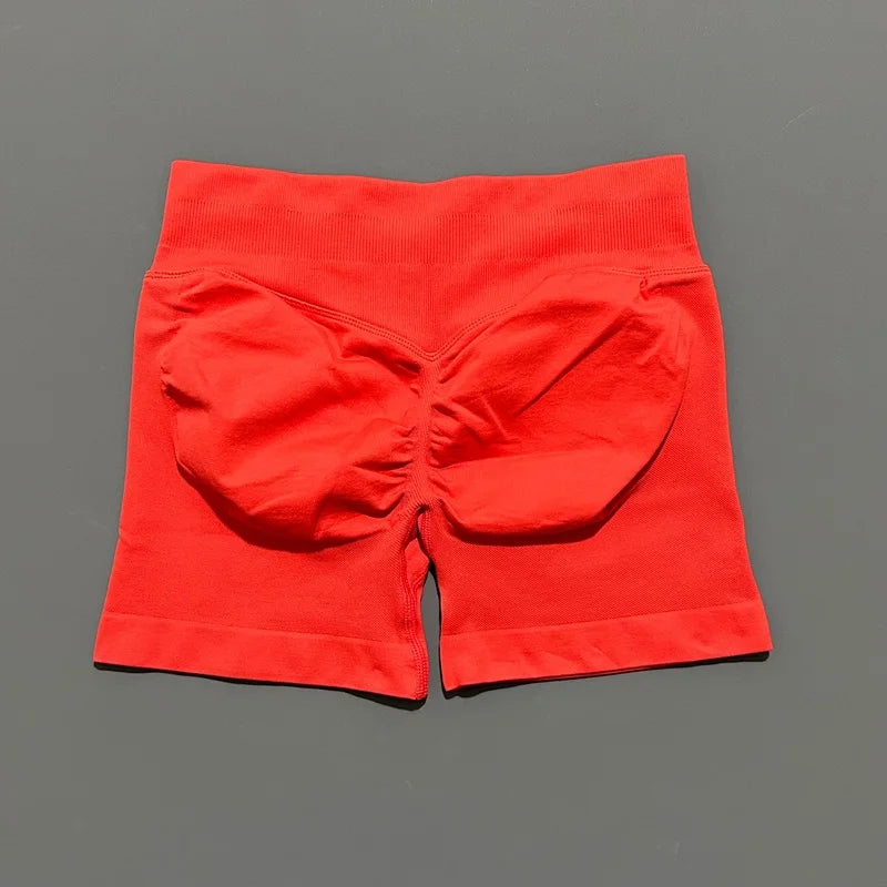 Chili Red Color Women’s Seamless Scrunch Butt Yoga Gym Shorts