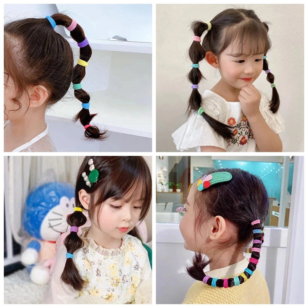 Colorful Nylon Elastic Hair Ties Set for Kids (100 pcs)