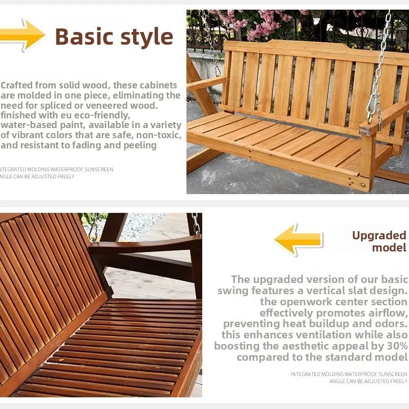 Outdoor Wooden Hanging Swing Chair For Garden Patio