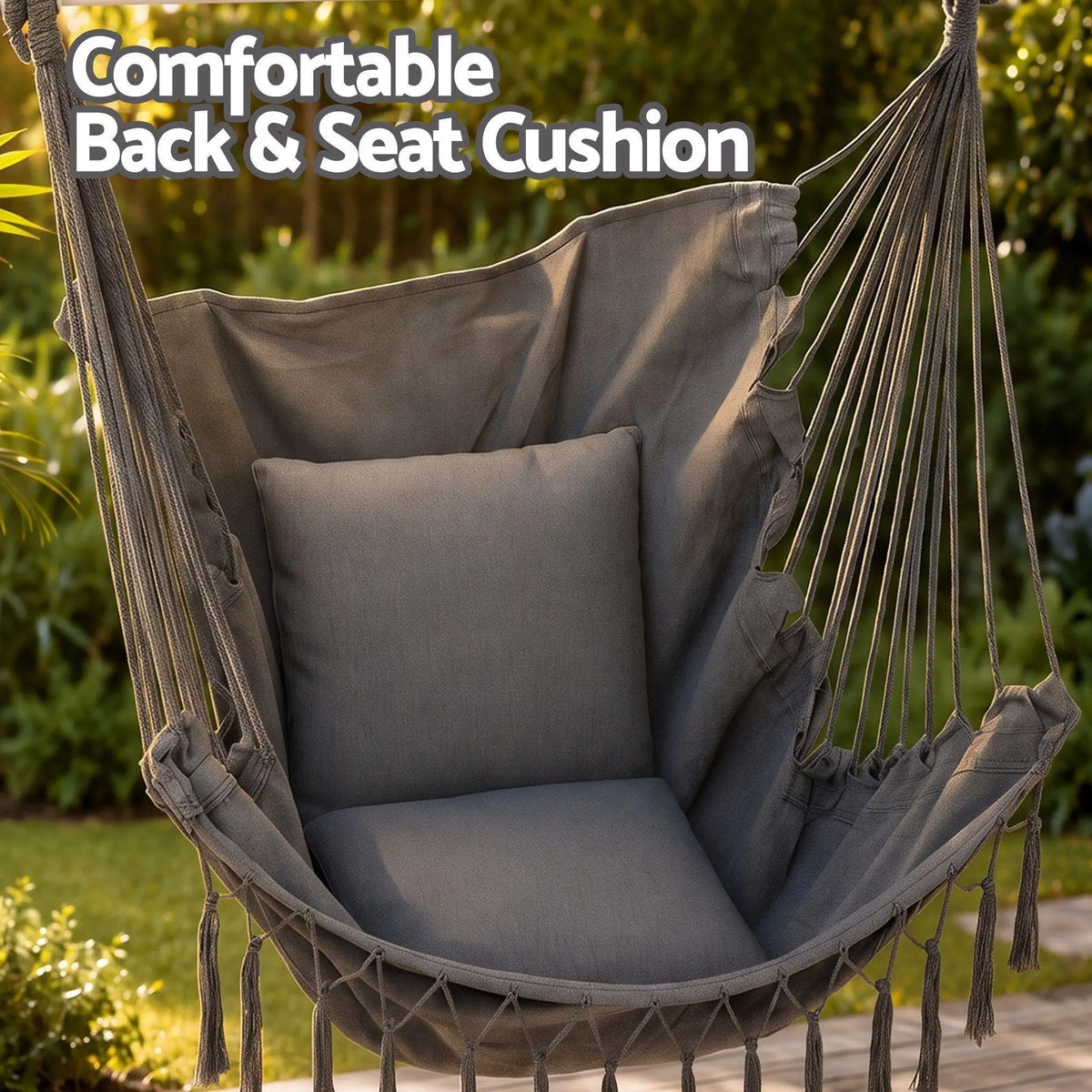 Fabric Hammock Chair with Cushions – Indoor Outdoor Swing