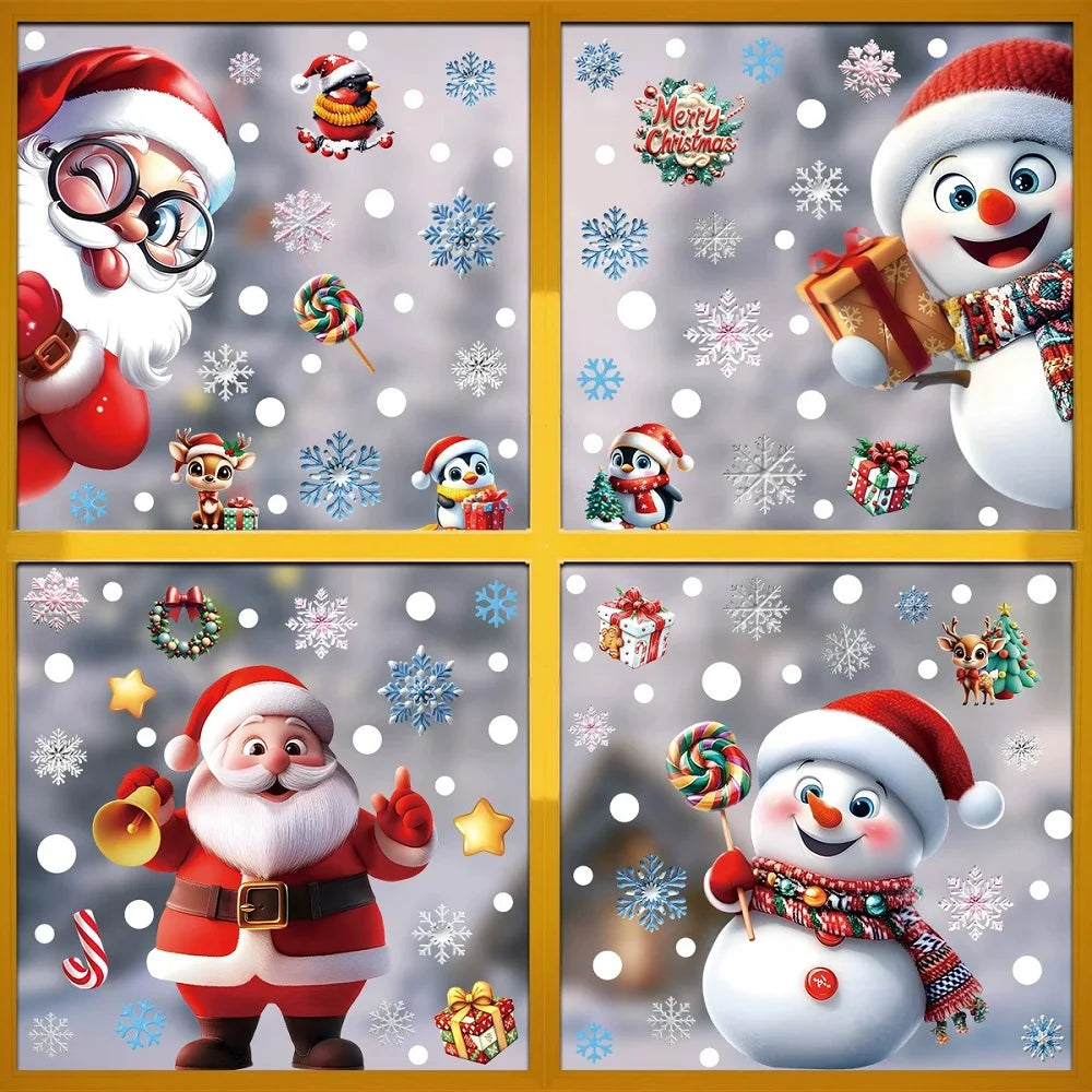Style06-4pcs Color Christmas Window Clings Gingerbread Santa Snowman Decor