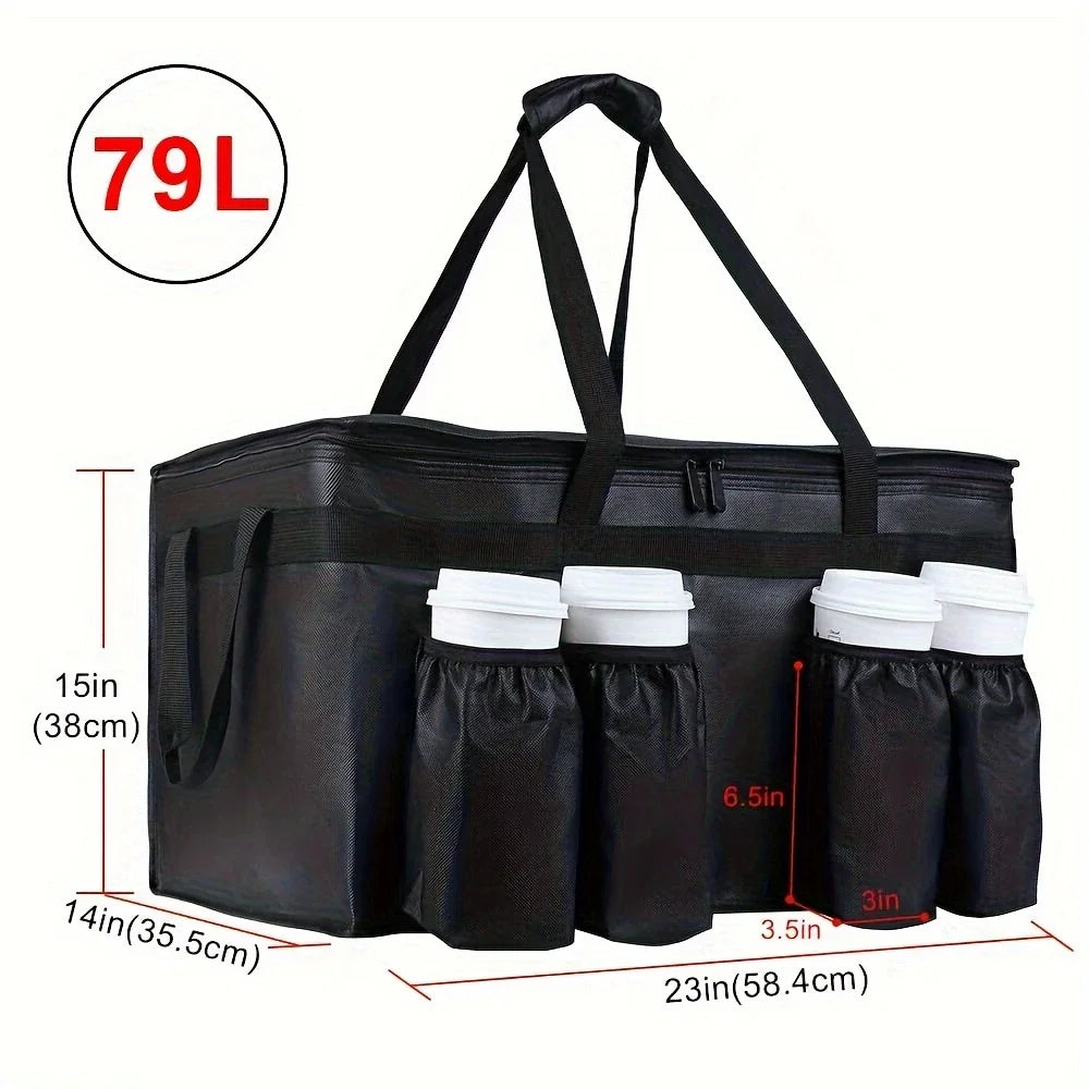 Black Color Insulated Cooler Picnic Bag With Cup Holders