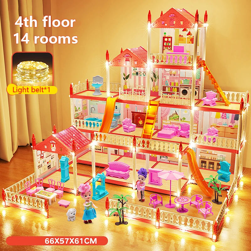 14-Rooms-LED Color DIY 3D Mini Princess Castle House – Assembly Toy with LED