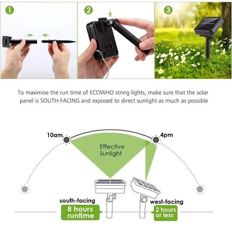 Solar LED Fairy String Lights Outdoor – 8 Modes, IP65