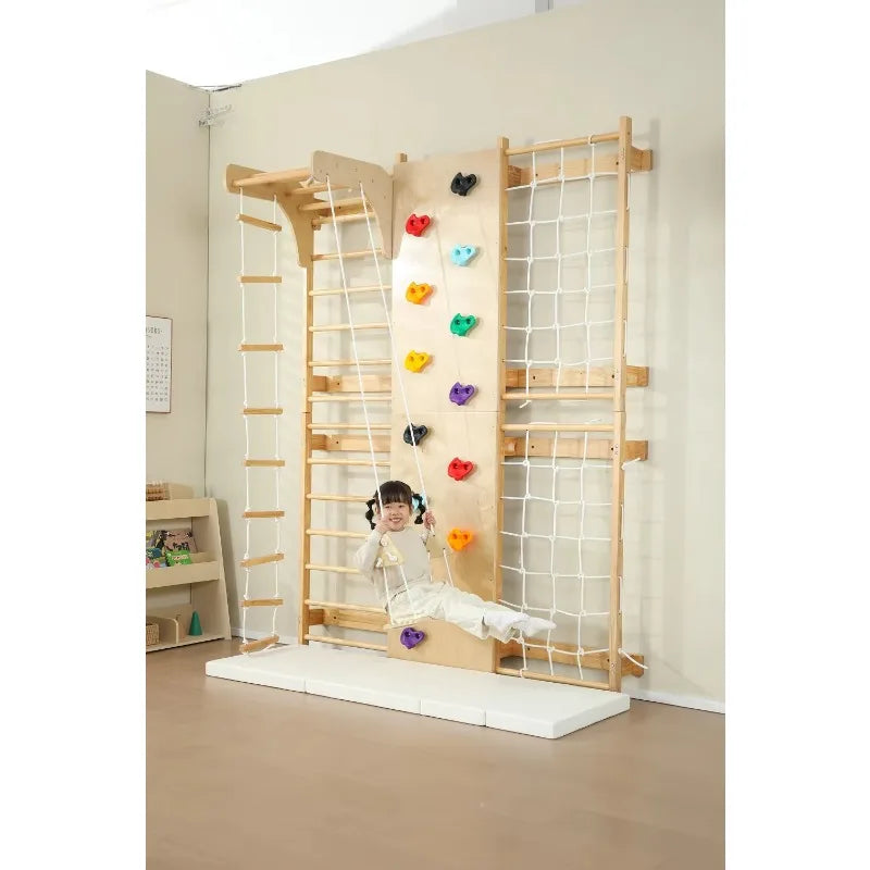 Kids Wooden Climbing Frame Wall Bars For Indoor Play