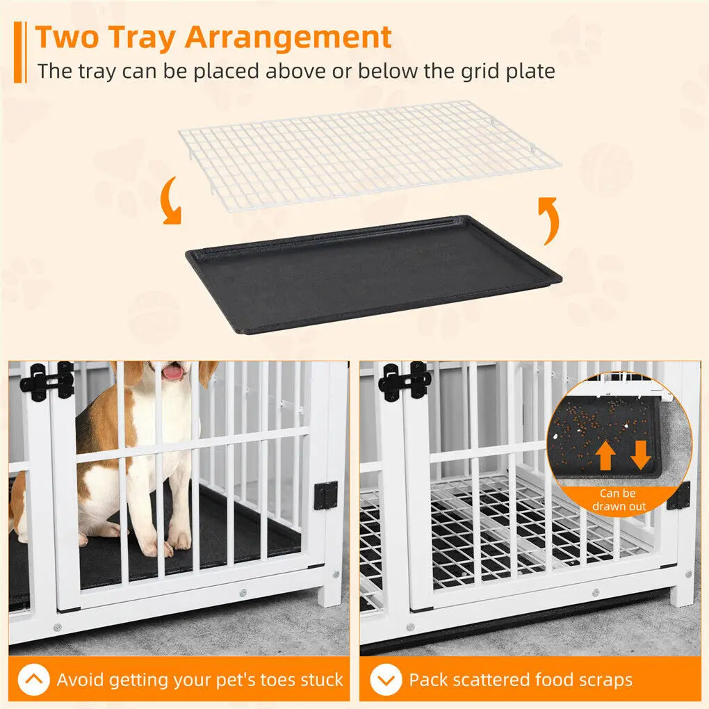 Wooden Dog Crate End Table with Metal Frame and Tray